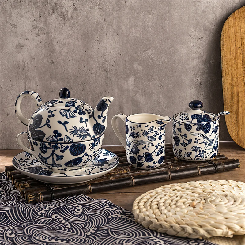 Korean Tea Set - Keramik-Kaffee-Tee-Set, koreanisches blaues und weißes Porzellan,