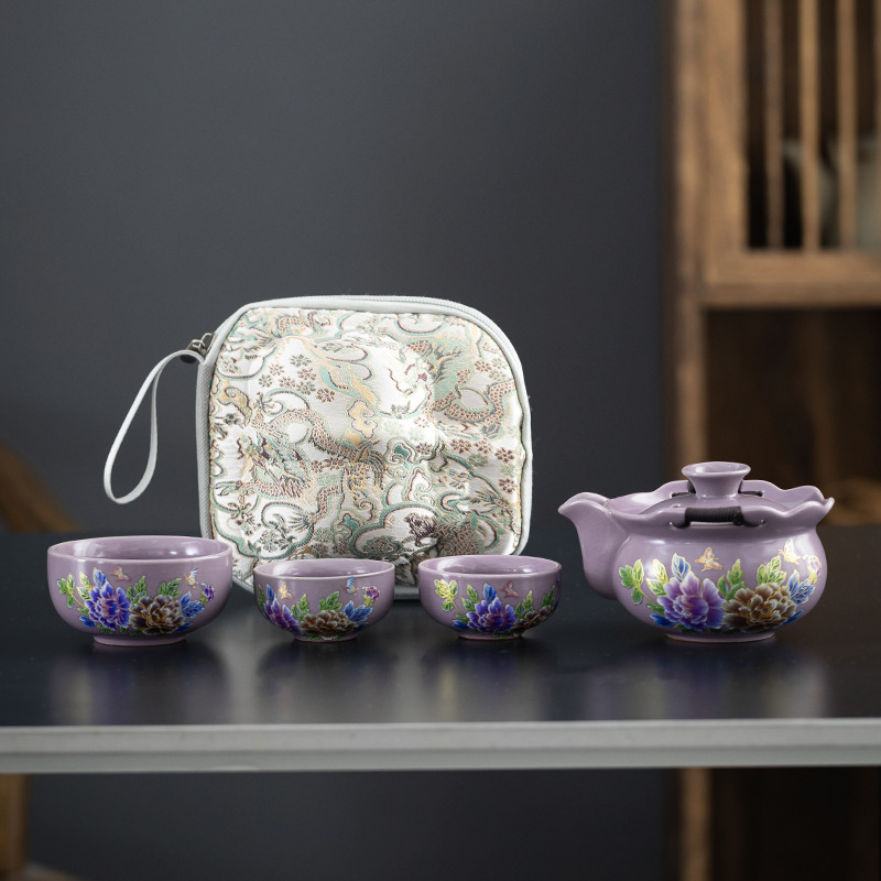 Korean Tea Set - Tragbares Reise-Tee-Set Ziru Lila Ton Pfingstrose