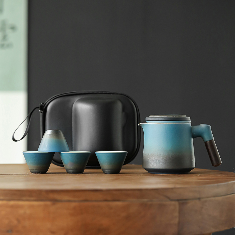 Korean Tea Set - Einfaches 1-Topf-4-Tassen-Reise-Teeset, tragbares Kung-Fu-Auto-Reise-Teeset, schnelles Teetassen-Set