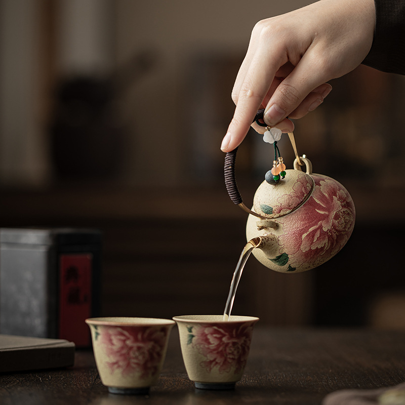 Blaue, weiße und rote Keramik- – Korean Tea Set Bewertung und Preis